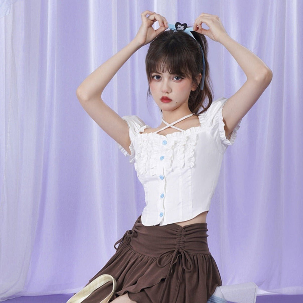 Ballet style romantic retro white shirt top - MEIMMEIM(メイムメイム)
