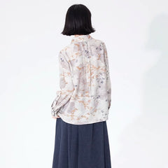 Bamboo print shirt lace-up long sleeve top - MEIMMEIM(メイムメイム)