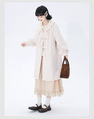 Beige lotus leaf collar long sleeve shirt - MEIMMEIM(メイムメイム)