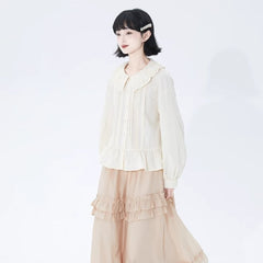 Beige lotus leaf collar long sleeve shirt - MEIMMEIM(メイムメイム)