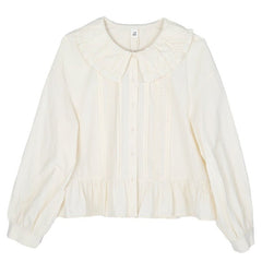 Beige lotus leaf collar long sleeve shirt - MEIMMEIM(メイムメイム)