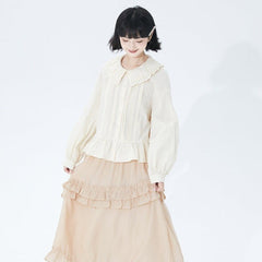 Beige lotus leaf collar long sleeve shirt - MEIMMEIM(メイムメイム)