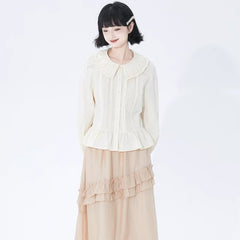 Beige lotus leaf collar long sleeve shirt - MEIMMEIM(メイムメイム)