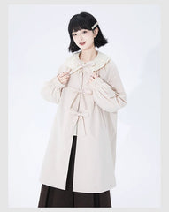 Beige lotus leaf collar long sleeve shirt - MEIMMEIM(メイムメイム)