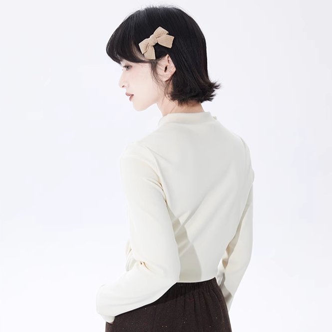 Beige small turtleneck sweater velvet long-sleeved bottoming top - MEIMMEIM(メイムメイム)