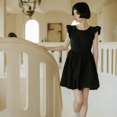 Black cloud bud fluffy dress short-sleeved short skirt - MEIMMEIM(メイムメイム)