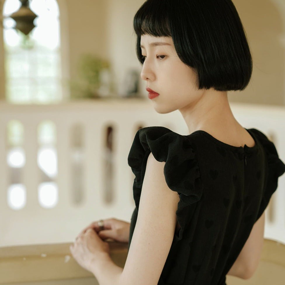 Black cloud bud fluffy dress short-sleeved short skirt - MEIMMEIM(メイムメイム)