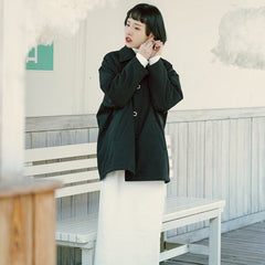 Black square collar retro Japanese loose cotton jacket - MEIMMEIM(メイムメイム)
