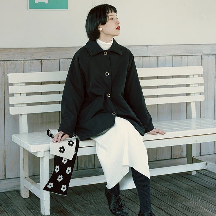 Black square collar retro Japanese loose cotton jacket - MEIMMEIM(メイムメイム)