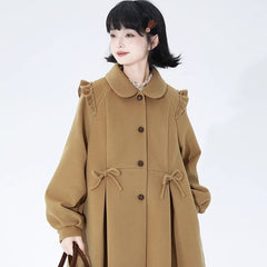 Bow pair pleated lantern sleeve woolen coat - MEIMMEIM(メイムメイム)