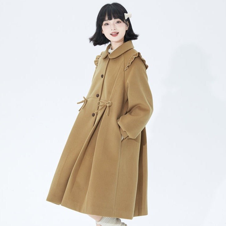 Bow pair pleated lantern sleeve woolen coat - MEIMMEIM(メイムメイム)