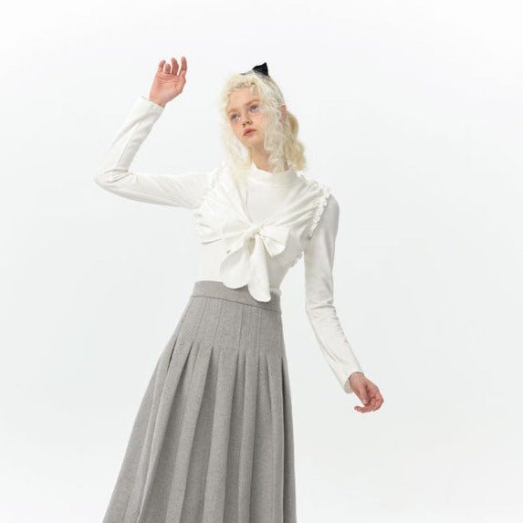 Bow tie black and white two-color knitted clothes - MEIMMEIM(メイムメイム)