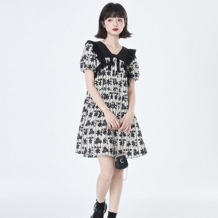 Bowknot color v-neck dress doll skirt - MEIMMEIM(メイムメイム)