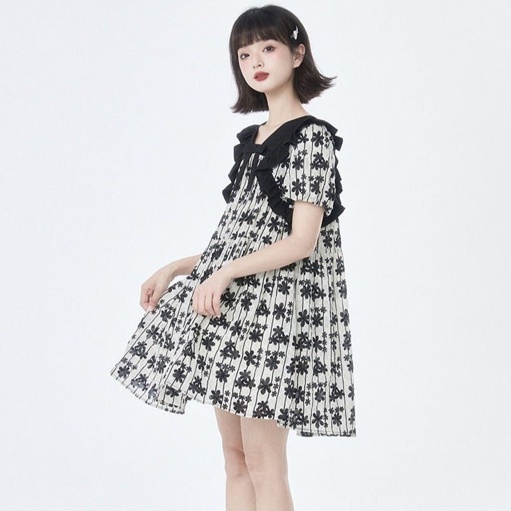 Bowknot color v-neck dress doll skirt - MEIMMEIM(メイムメイム)