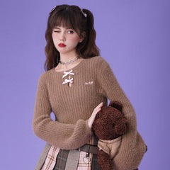 Bowknot imitation mink wool knitted sweater - MEIMMEIM(メイムメイム)