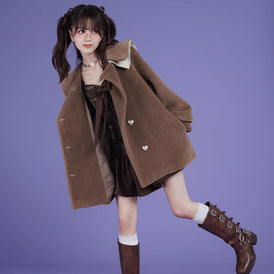 Brown lapel padded coat thickened fur coat - MEIMMEIM(メイムメイム)