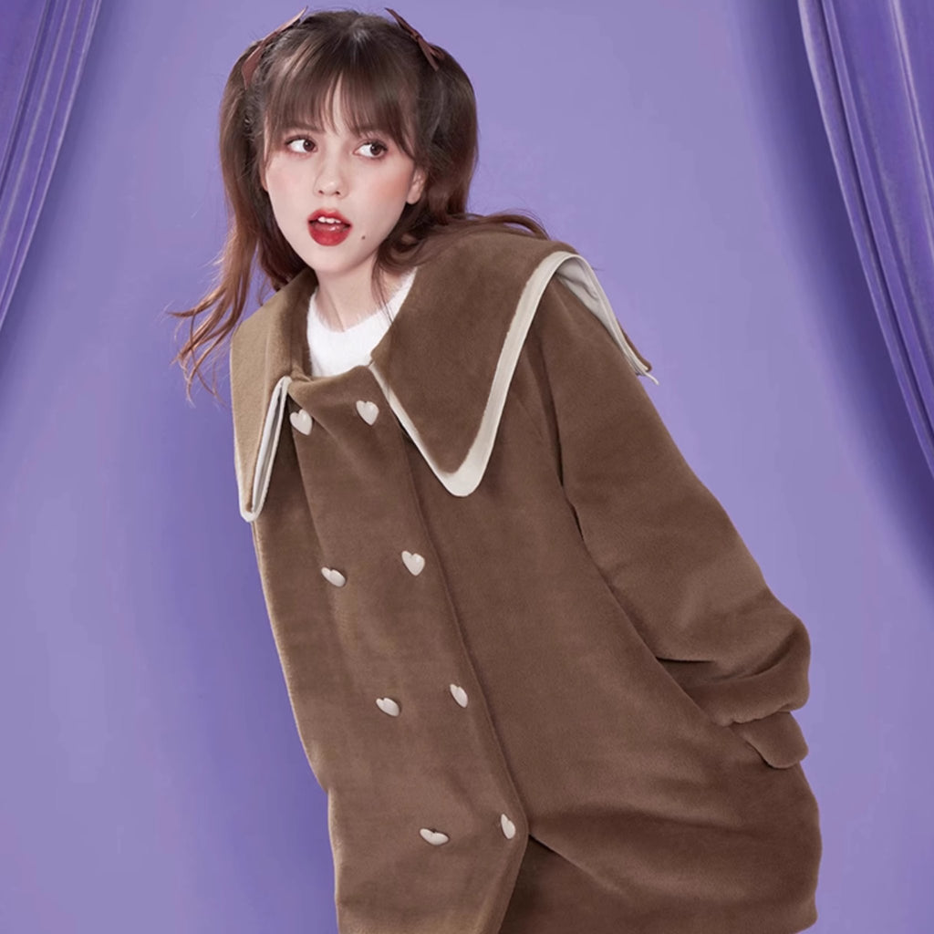 Brown lapel padded coat thickened fur coat - MEIMMEIM(メイムメイム)