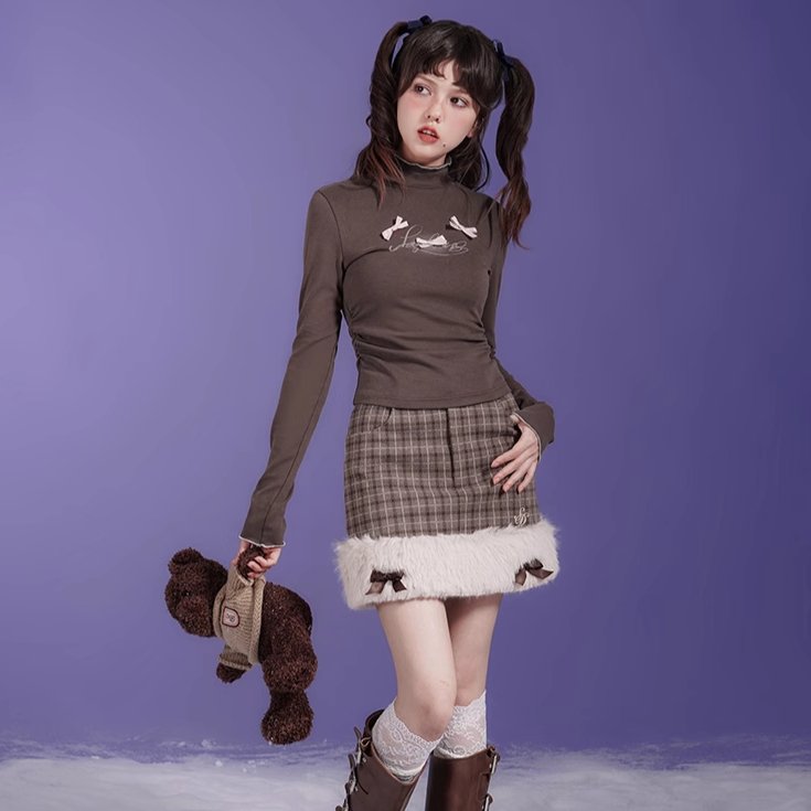 Brown plaid low edge skirt - MEIMMEIM(メイムメイム)