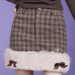 Brown plaid low edge skirt - MEIMMEIM(メイムメイム)