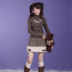 Brown pure lust bow half turtleneck bottoming T-shirt - MEIMMEIM(メイムメイム)