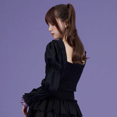Bubble long-sleeved square-neck palace French style top - MEIMMEIM(メイムメイム)
