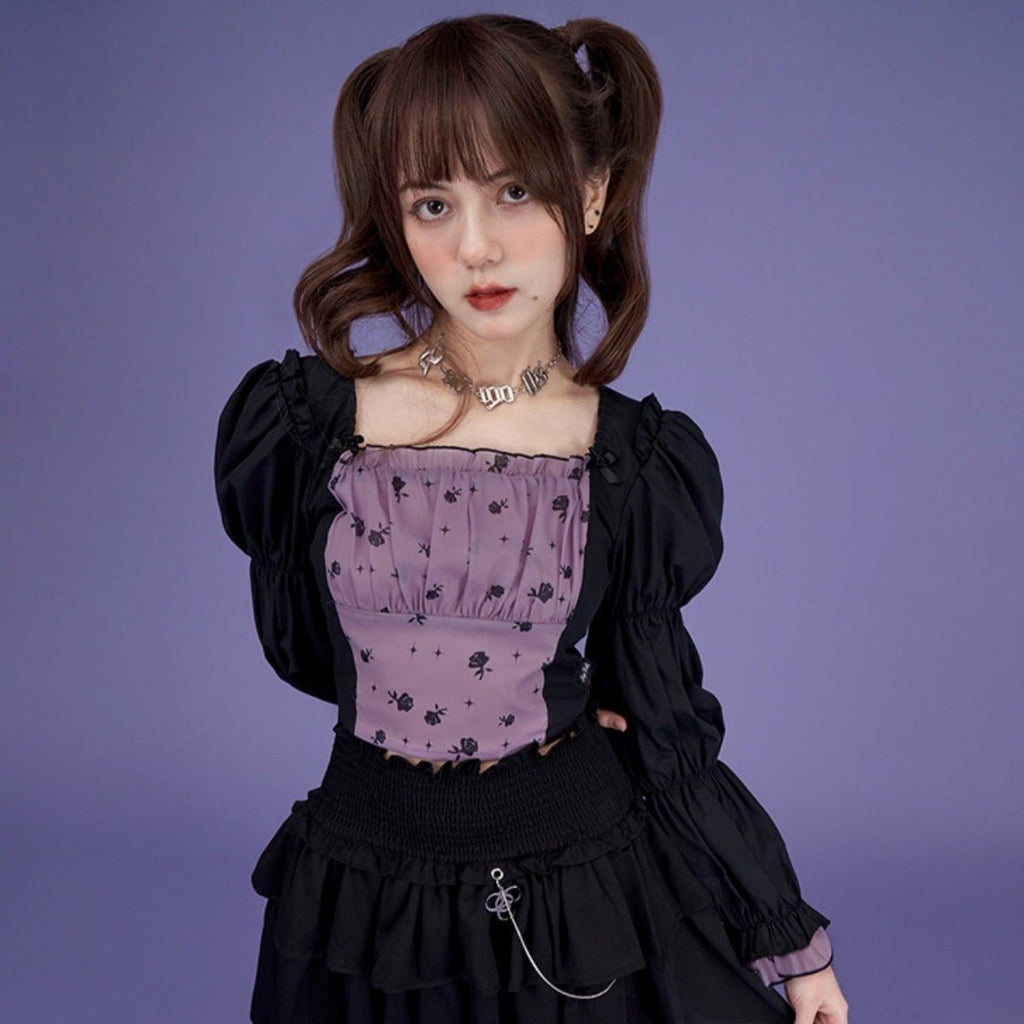 Bubble long-sleeved square-neck palace French style top - MEIMMEIM(メイムメイム)