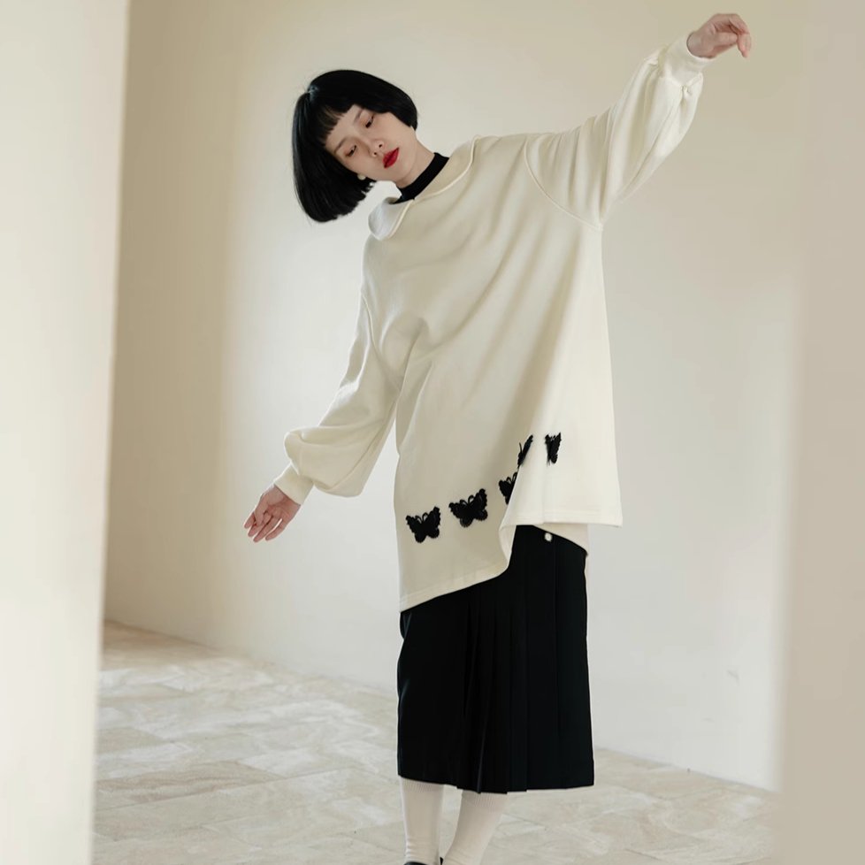 Butterfly Girl Doll Collar Sweatshirt Loose Skirt - MEIMMEIM(メイムメイム)