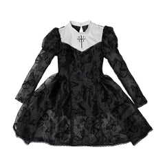 Butterfly Lace Puff Sleeve Embroidery Long Sleeve Dress - ANM CHANNEL