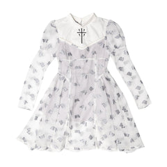 Butterfly Lace Puff Sleeve Embroidery Long Sleeve Dress - ANM CHANNEL