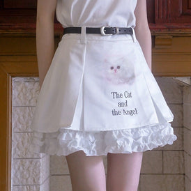 Cat print lace plump pleats short skirt - MEIMMEIM(メイムメイム)