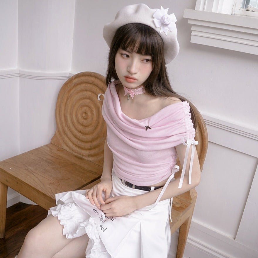 Cherry Blossom Powder Bow Ballet Girl Top - MEIMMEIM(メイムメイム)