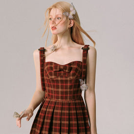 Christmas and New Year red plaid suspender dress - MEIMMEIM(メイムメイム)