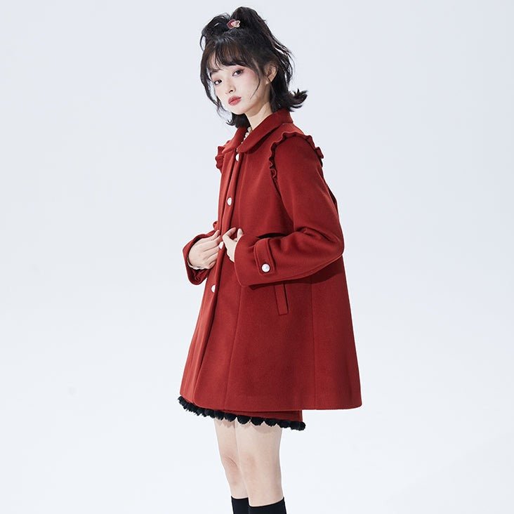 Christmas Red Big Bow Knot Wool Coat Coat - MEIMMEIM(メイムメイム)