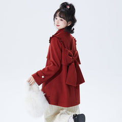 Christmas Red Big Bow Knot Wool Coat Coat - MEIMMEIM(メイムメイム)