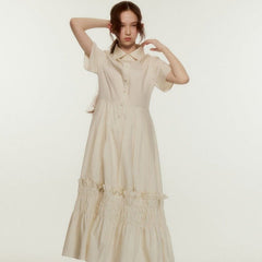 Classic girl porcelain white silk cotton shirt dress - MEIMMEIM(メイムメイム)