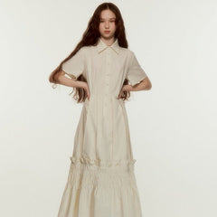 Classic girl porcelain white silk cotton shirt dress - MEIMMEIM(メイムメイム)
