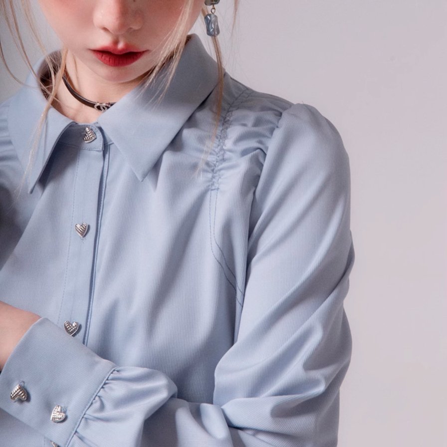 Clear sky blue shirt exquisite small shirt - MEIMMEIM(メイムメイム)