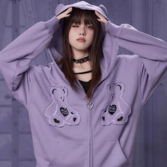 College Style Purple Bear Casual Hooded Sweatshirt - MEIMMEIM(メイムメイム)