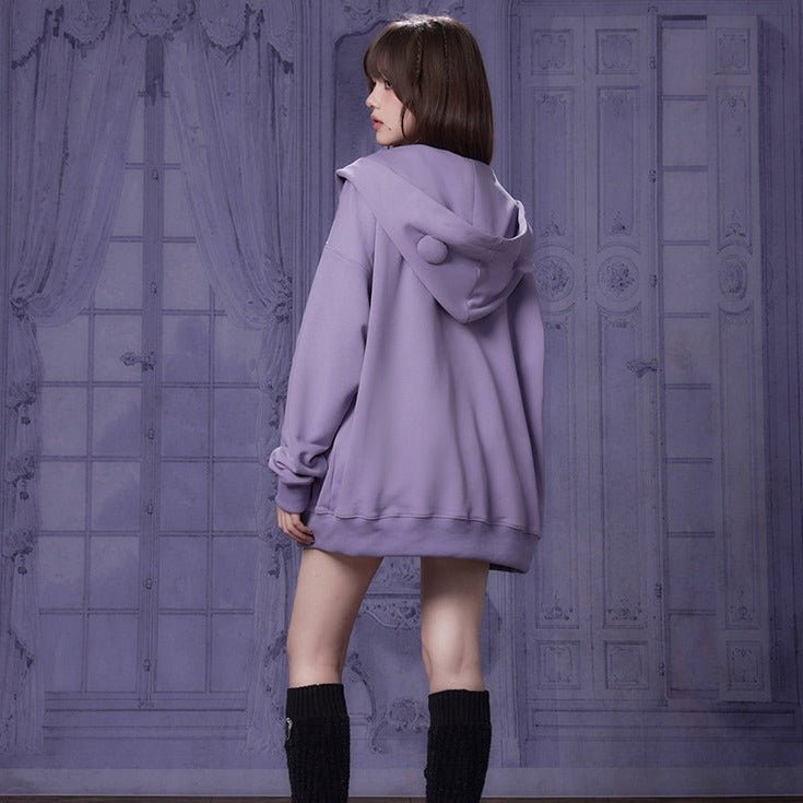 College Style Purple Bear Casual Hooded Sweatshirt - MEIMMEIM(メイムメイム)