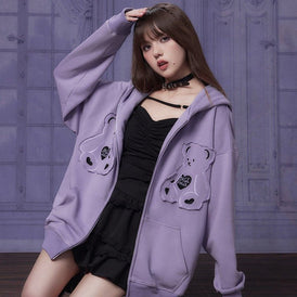 College Style Purple Bear Casual Hooded Sweatshirt - MEIMMEIM(メイムメイム)