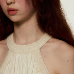 Cotton dress soft focus fur collar - MEIMMEIM(メイムメイム)