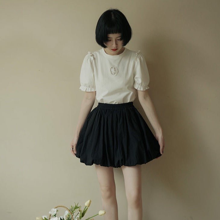 Cotton jacquard three-dimensional pleated bloomers shorts - MEIMMEIM(メイムメイム)