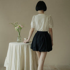 Cotton jacquard three-dimensional pleated bloomers shorts - MEIMMEIM(メイムメイム)