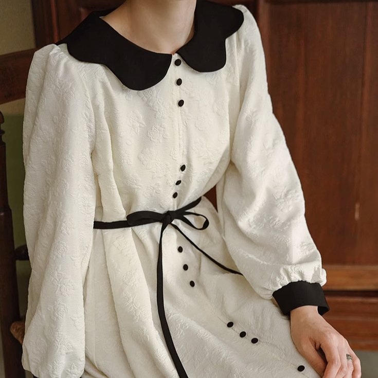 Cream rose dark pattern French doll collar dress - MEIMMEIM(メイムメイム)