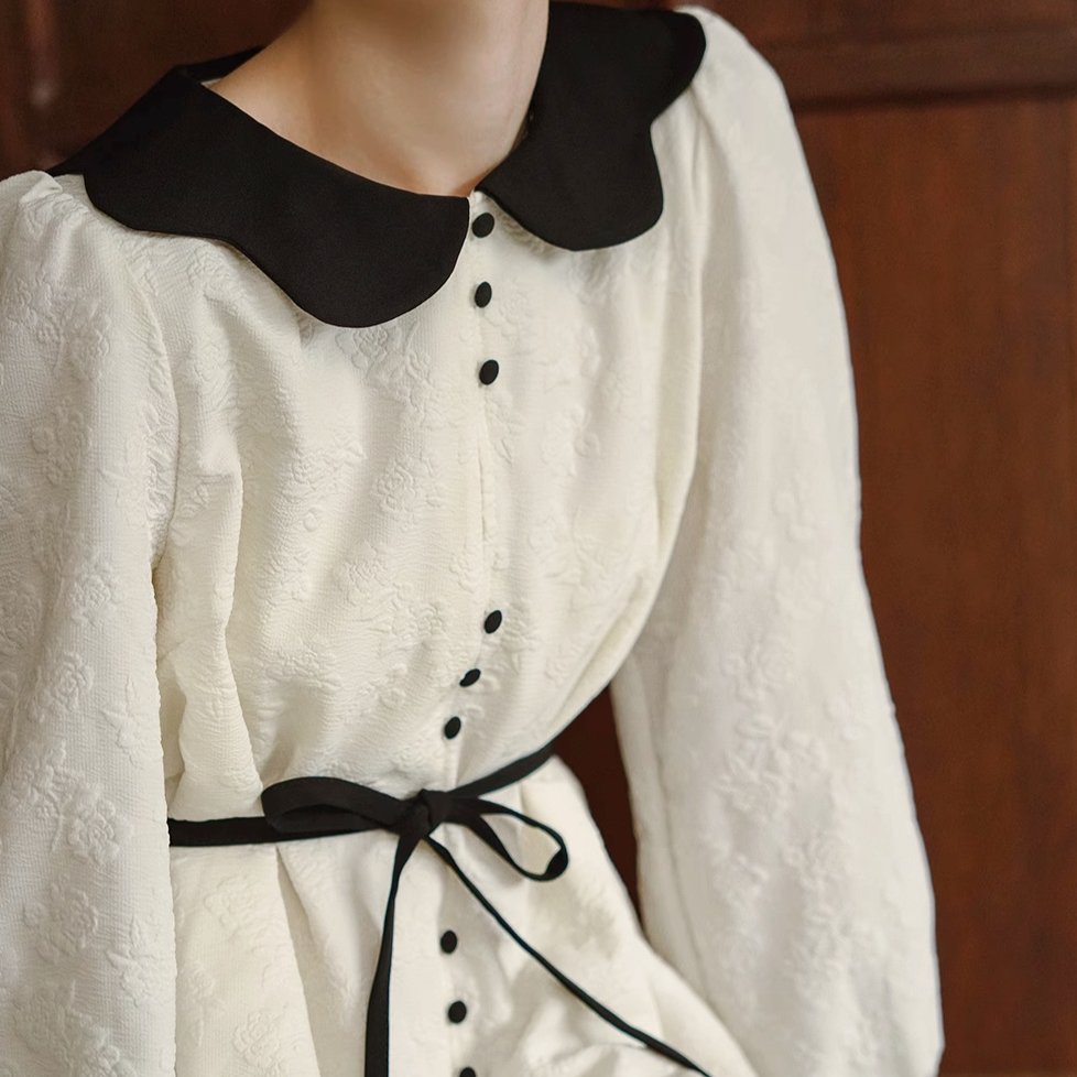 Cream rose dark pattern French doll collar dress - MEIMMEIM(メイムメイム)