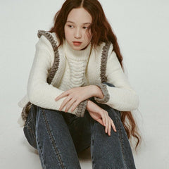 Crochet White and gray three-dimensional heavy woolen jacket - MEIMMEIM(メイムメイム)