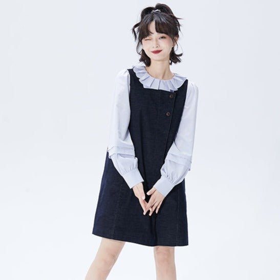 Denim square collar vest high waist sleeveless dress - MEIMMEIM(メイムメイム)