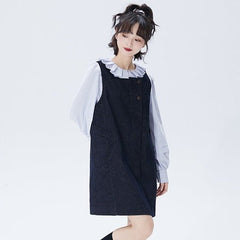 Denim square collar vest high waist sleeveless dress - MEIMMEIM(メイムメイム)