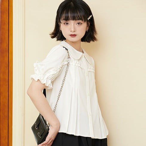 Doll collar white shirt short-sleeved puff-sleeved shirt - MEIMMEIM(メイムメイム)
