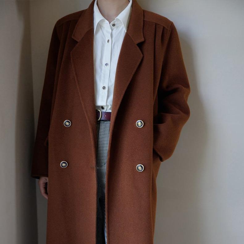 Double-sided woolen coat French retro loose mid-length coat - ANM CHANNEL